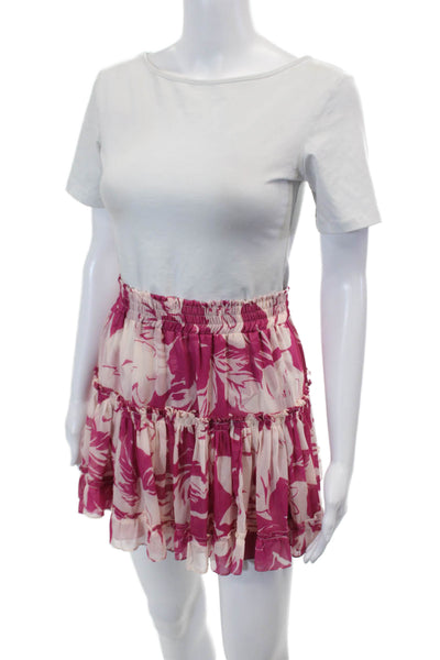 Misa Womens Floral Stretch A-Line Casual Lined Mini Skirt Pink Size S