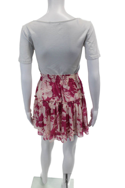 Misa Womens Floral Stretch A-Line Casual Lined Mini Skirt Pink Size S