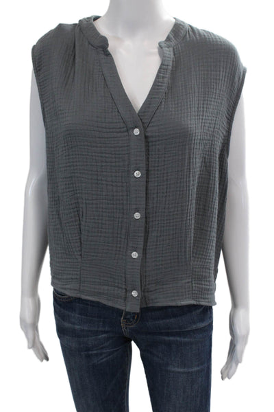 Drew Womens Montana Sleeveless Y-Neck Button-Down Tank Top Gray Size L