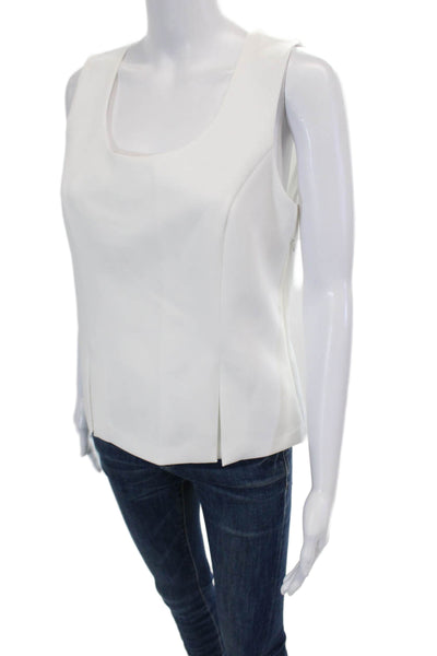 Drew Womens Amira Scoop Neck Sleeveless Zippered Blouse Top White Size M