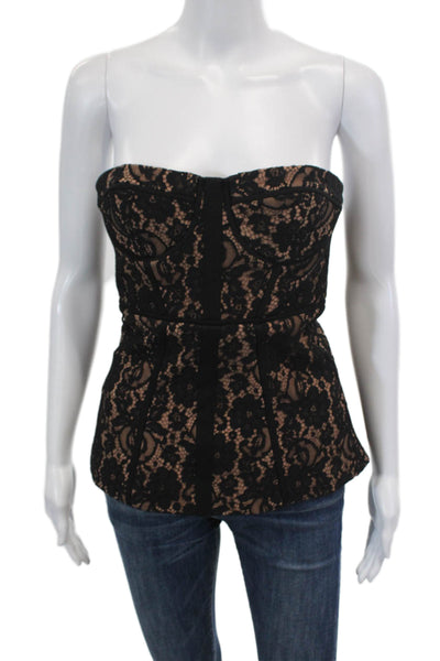 Cami NYC Womens Cotton Floral Strapless Sleeveless Corset Top Black Size 0