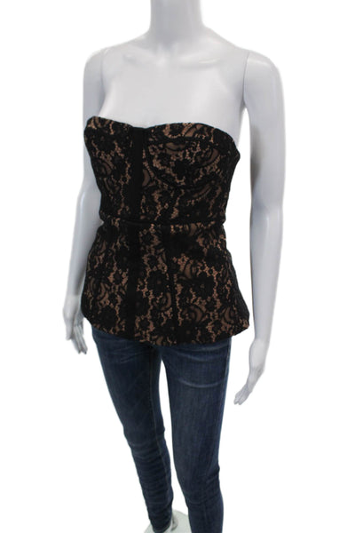 Cami NYC Womens Cotton Floral Strapless Sleeveless Corset Top Black Size 0