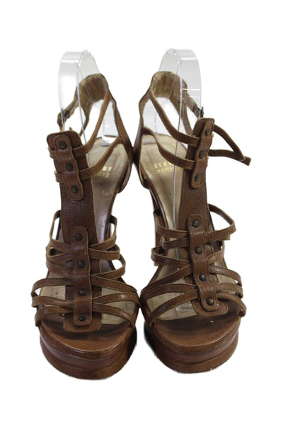 Stuart Weitzman Womens Leather Strappy Platform High Heels Brown Size 6.5