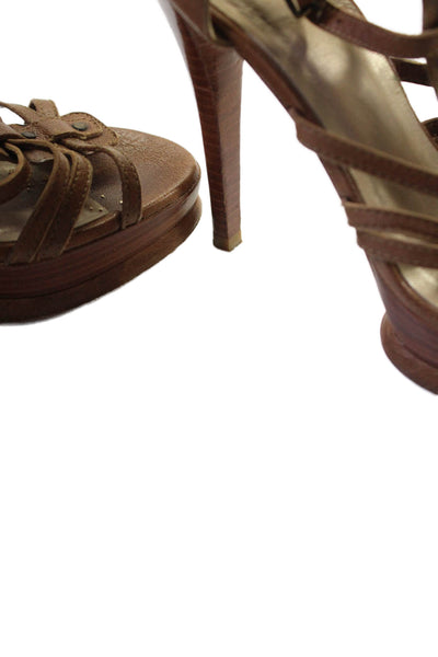Stuart Weitzman Womens Leather Strappy Platform High Heels Brown Size 6.5