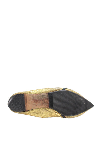 Brian Atwood Womens Leather Pointed Toe Studded Detail Flats Gold Size 8.5