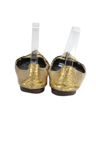 Brian Atwood Womens Leather Pointed Toe Studded Detail Flats Gold Size 8.5