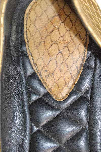 Brian Atwood Womens Leather Pointed Toe Studded Detail Flats Gold Size 8.5