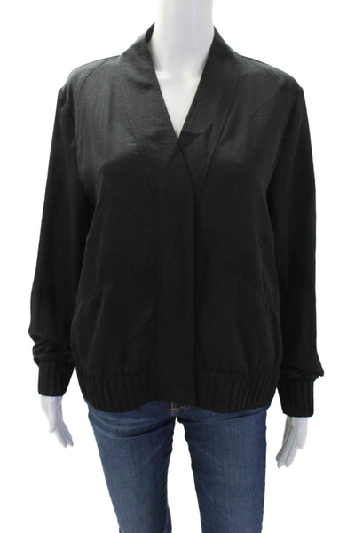 Donna Karan Womens Long Sleeve Button Collared Sleek Blouse Black Size L