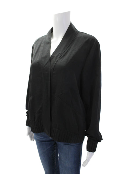 Donna Karan Womens Long Sleeve Button Collared Sleek Blouse Black Size L