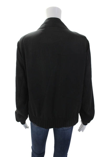Donna Karan Womens Long Sleeve Button Collared Sleek Blouse Black Size L