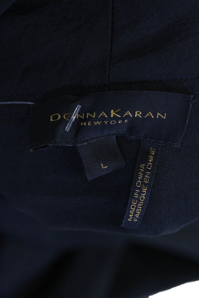 Donna Karan Womens Long Sleeve Button Collared Sleek Blouse Black Size L