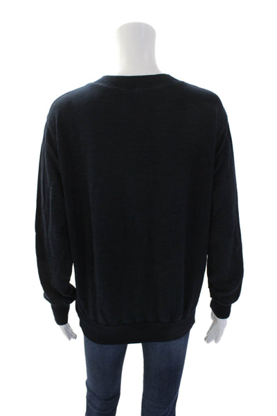 Monrow Womens Round Neck Quarter Button Down Pullover Sweatshirt Blue Size M
