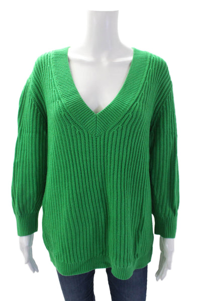 Babaton Womens Merino Wool Pullover V-Neck Long Sleeve Sweater Green Size XS