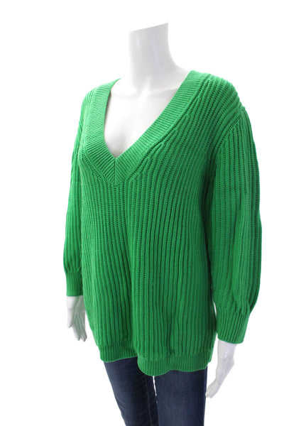 Babaton Womens Merino Wool Pullover V-Neck Long Sleeve Sweater Green Size XS