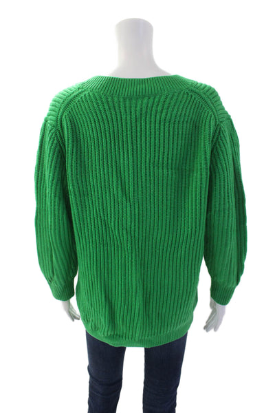 Babaton Womens Merino Wool Pullover V-Neck Long Sleeve Sweater Green Size XS