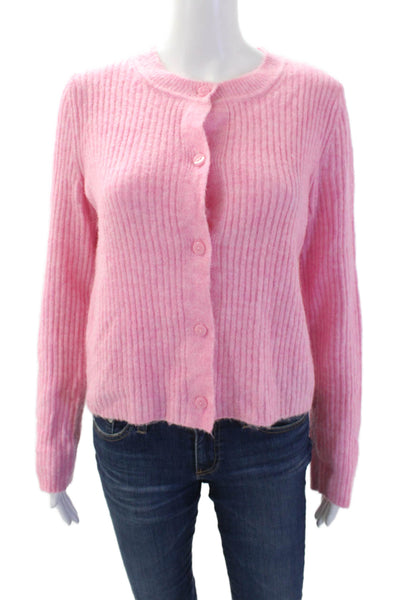 MNG Womens Button Up Round Neck Long Sleeve Cardigan Sweater Pink Size M