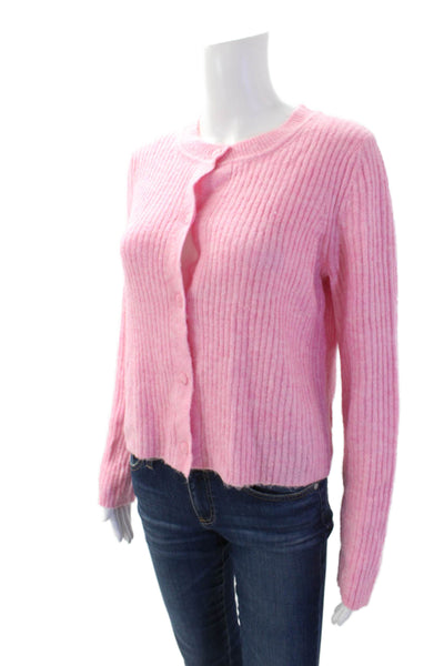 MNG Womens Button Up Round Neck Long Sleeve Cardigan Sweater Pink Size M