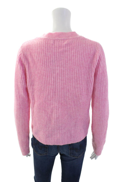 MNG Womens Button Up Round Neck Long Sleeve Cardigan Sweater Pink Size M