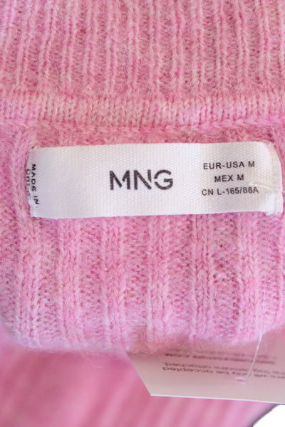 MNG Womens Button Up Round Neck Long Sleeve Cardigan Sweater Pink Size M