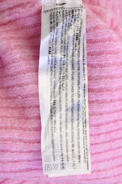 MNG Womens Button Up Round Neck Long Sleeve Cardigan Sweater Pink Size M