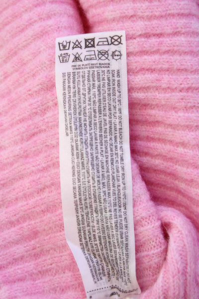 MNG Womens Button Up Round Neck Long Sleeve Cardigan Sweater Pink Size M