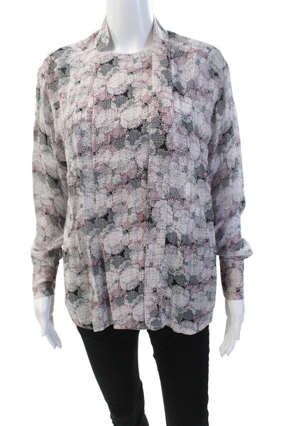 Reiss Womens Button Front Long Sleeve Collared Shirt Pink Black White Size 0