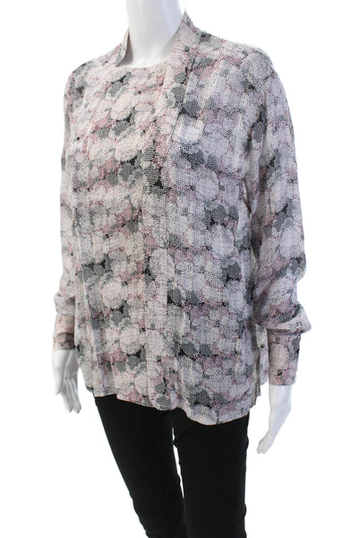 Reiss Womens Button Front Long Sleeve Collared Shirt Pink Black White Size 0