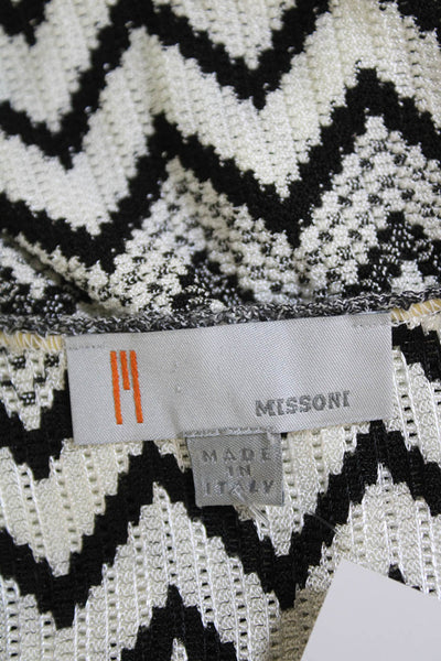 M Missoni Womens Long Sleeve Scoop Neck Chevron Knit Top White Black Size 2