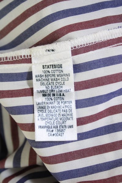 Stateside Womens Button Front Collared Striped Shirt White Blue Red Size Small