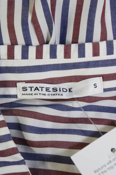 Stateside Womens Button Front Collared Striped Shirt White Blue Red Size Small