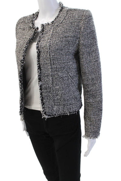IRO Womens Long Sleeve Fringe Open Front Knit Jacket White Black Size FR 34