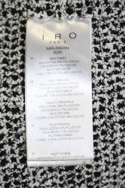 IRO Womens Long Sleeve Fringe Open Front Knit Jacket White Black Size FR 34