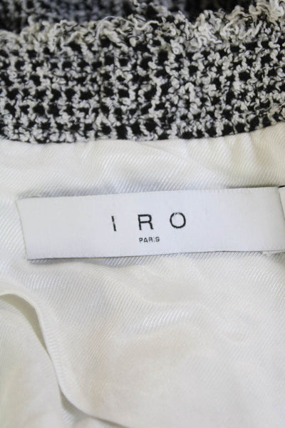 IRO Womens Long Sleeve Fringe Open Front Knit Jacket White Black Size FR 34