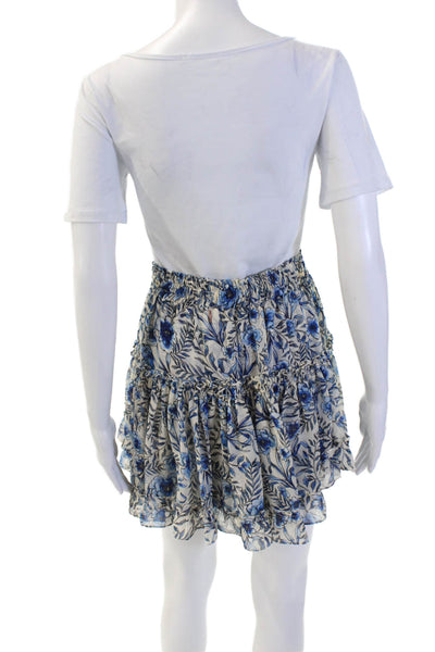 Misa Womens Elastic Waistband Floral Mini A Line Skirt White Blue Size XS