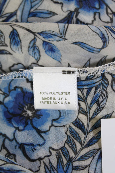 Misa Womens Elastic Waistband Floral Mini A Line Skirt White Blue Size XS