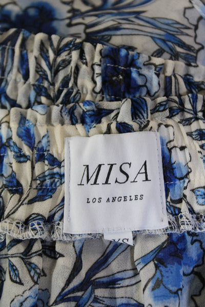 Misa Womens Elastic Waistband Floral Mini A Line Skirt White Blue Size XS