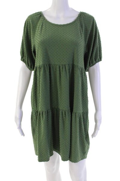 J Crew Womens Short Sleeve Scoop Neck Swiss Dot Mini Dress Green Size Medium