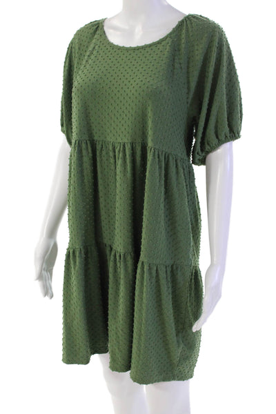 J Crew Womens Short Sleeve Scoop Neck Swiss Dot Mini Dress Green Size Medium