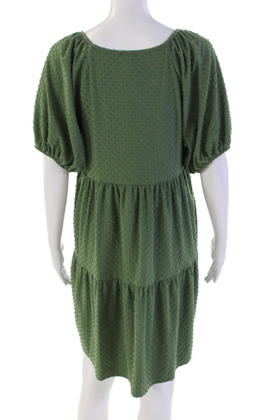 J Crew Womens Short Sleeve Scoop Neck Swiss Dot Mini Dress Green Size Medium