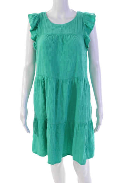 J Crew Womens Cap Sleeve Scoop Neck Gauze Shift Dress Turquoise Cotton Size 8