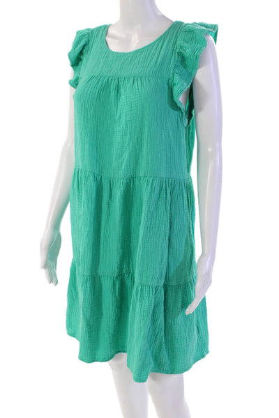 J Crew Womens Cap Sleeve Scoop Neck Gauze Shift Dress Turquoise Cotton Size 8