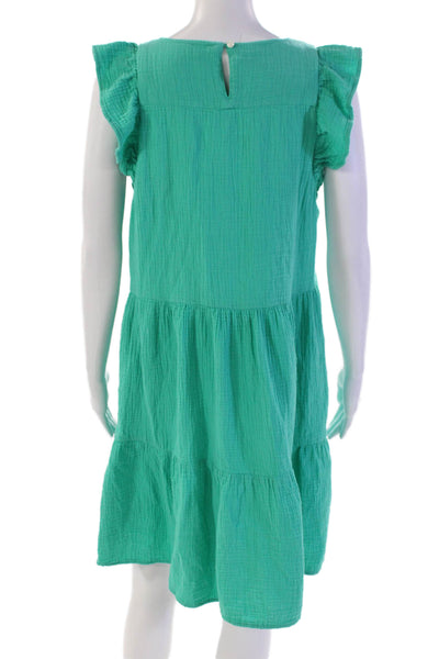J Crew Womens Cap Sleeve Scoop Neck Gauze Shift Dress Turquoise Cotton Size 8