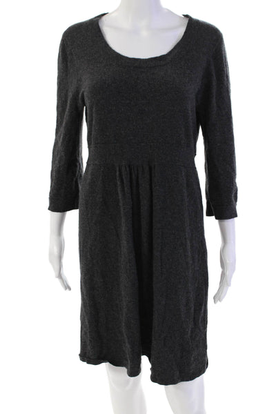 J Crew Womens 3/4 Sleeve Scoop Neck Knee Length Sweater Dress Gray Size Large