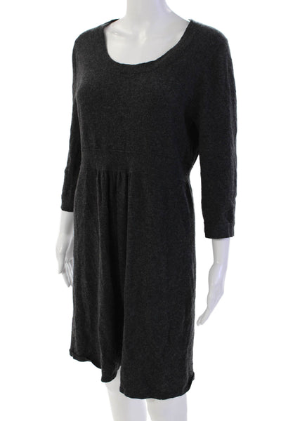 J Crew Womens 3/4 Sleeve Scoop Neck Knee Length Sweater Dress Gray Size Large
