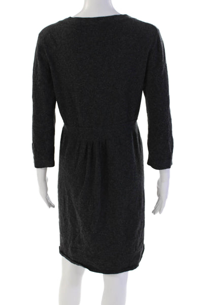 J Crew Womens 3/4 Sleeve Scoop Neck Knee Length Sweater Dress Gray Size Large