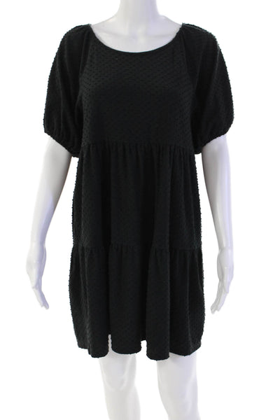 J Crew Womens Short Sleeve Scoop Neck Swiss Dot Mini Dress Black Size Medium