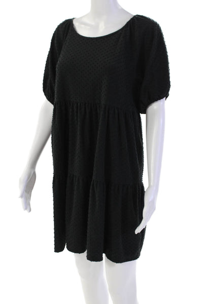 J Crew Womens Short Sleeve Scoop Neck Swiss Dot Mini Dress Black Size Medium