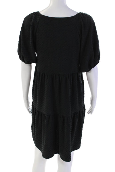 J Crew Womens Short Sleeve Scoop Neck Swiss Dot Mini Dress Black Size Medium