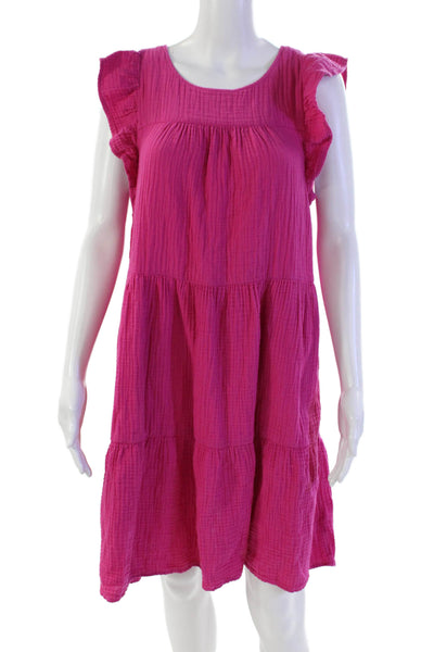 J Crew Womens Cap Sleeve Scoop Neck Gauze Shift Dress Pink Cotton Size 8