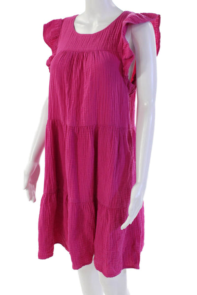 J Crew Womens Cap Sleeve Scoop Neck Gauze Shift Dress Pink Cotton Size 8